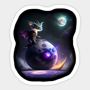 Fantasy space dragon moon scene design Sticker